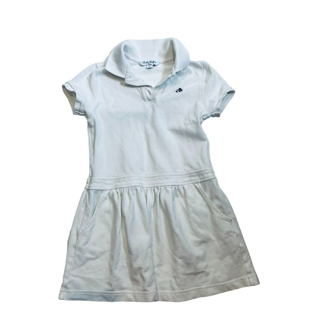 Brooks Brothers Kids Girls Polo Dress Midi Short Sleeve Pleated White Medium 5/6
